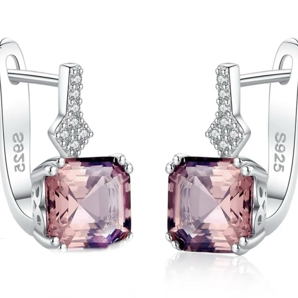 Solid Sterling silver pink 925 cute hoops